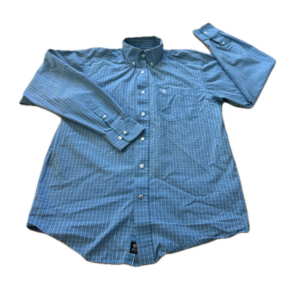 Ariat Pro Series Shirt Mens Small Blue Plaid Long Sleeve Button Vented *see Pics